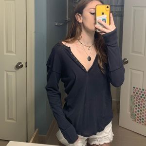 Free People navy long sleeve top